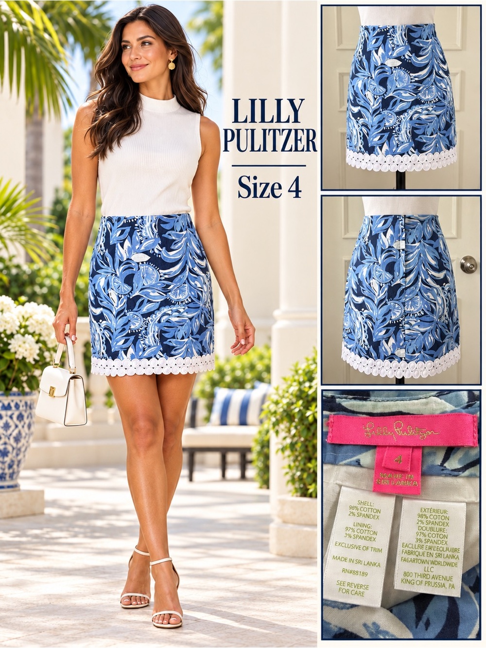 Lilly Pulitzer Size 4 Blue Tropical Floral Embroidered Trim Mini Skirt - Picture 2 of 16